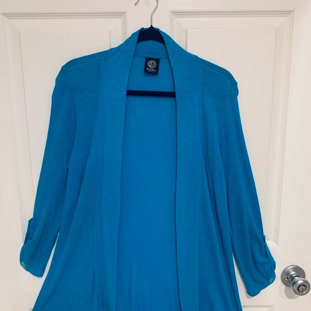 Set of 3-Rayon Spring/Summer Cardigans with Sleeve Tab … Blue, Orange and Gray